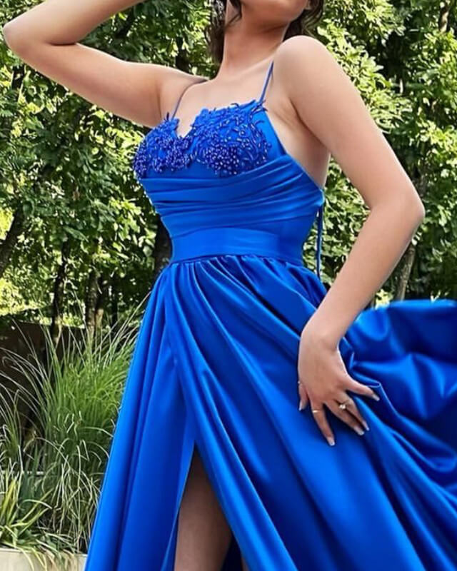 Royal Blue Sweetheart Floor length Satin Dress