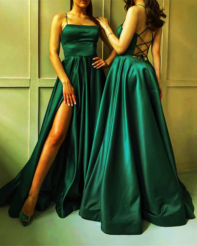 Buy GREEN SATIN SLIT MAXI DRESS SLIT for Women Online in India