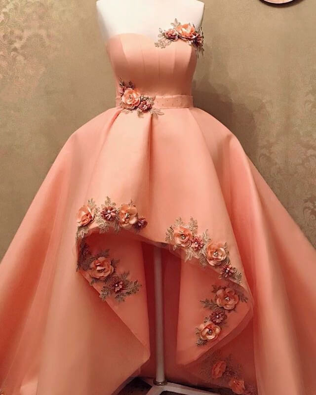 Peach High Low Prom Dress