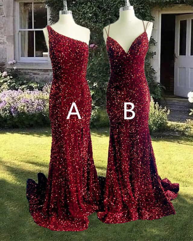 Mermaid Maroon Sequin Formal Dress – Lisposa