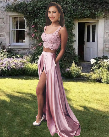 Dusty Pink Prom Dress Two Piece