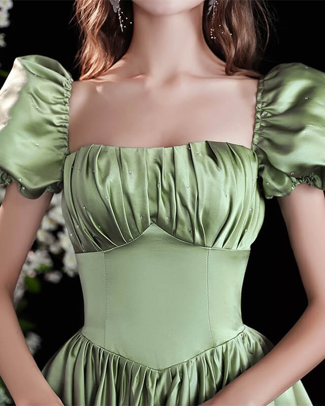 Green satin cheap gown