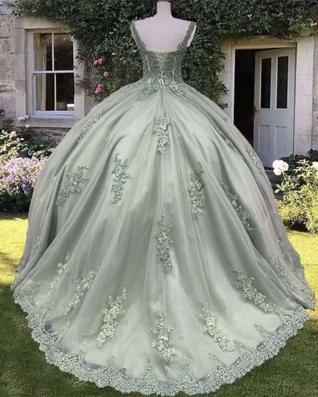 Sage Green Ball Gown Spaghetti Straps Dress – Lisposa
