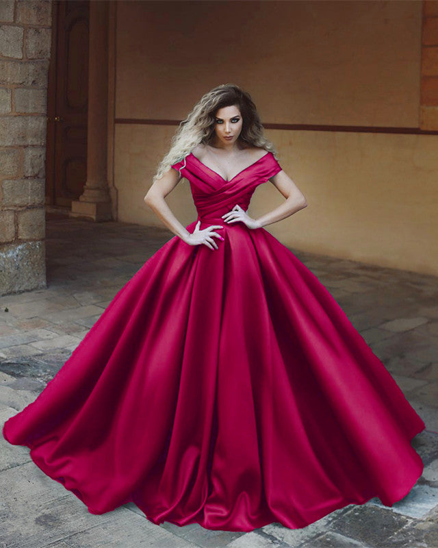 Red Satin Ball Gown