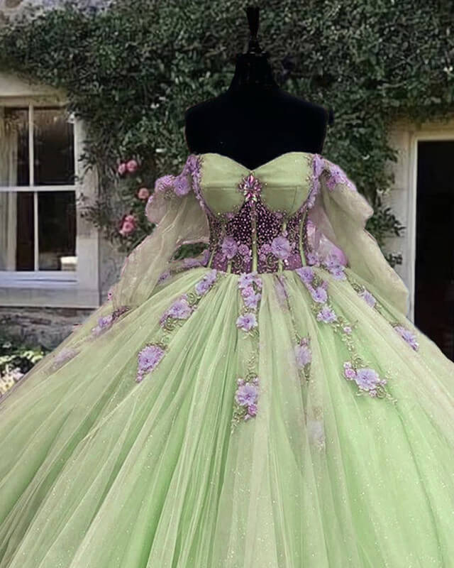 Green dress 2025 with purple flowers