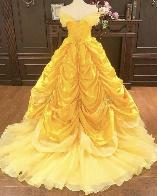 beauty and the beast yellow quinceanera dress