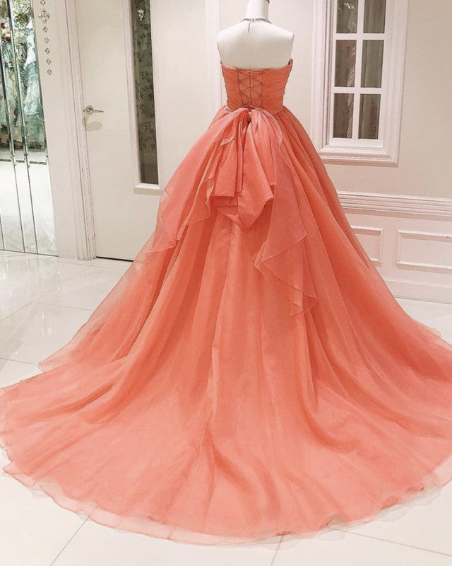 Pleated Tulle Bow Back Ball Gown Dresses Strapless