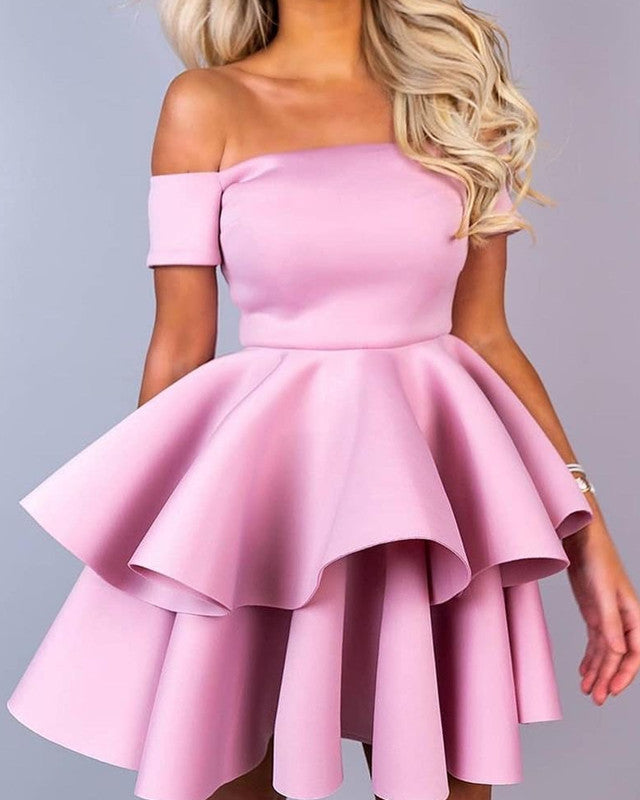 Pink Ruffle Short Prom Dresses