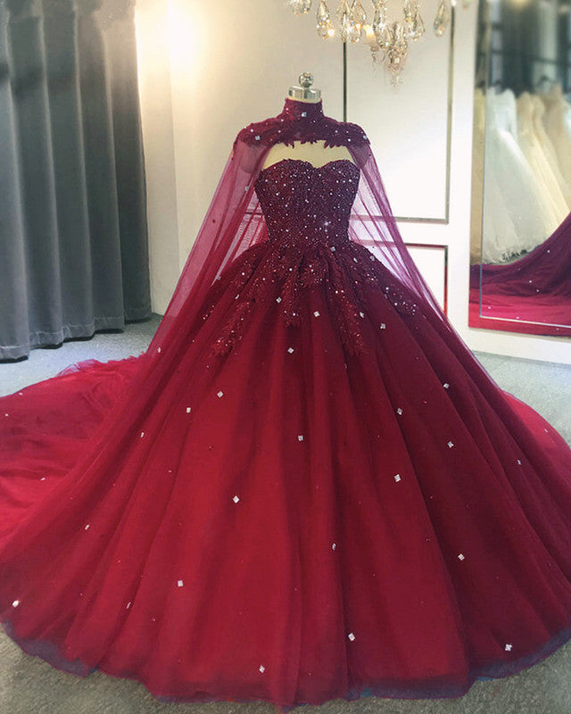Cape Wedding Dress Sweetheart Ball Gown – Lisposa