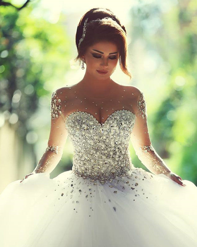 Princess Sparkly Crystal Beaded Wedding Dress Bridal Gown Corset