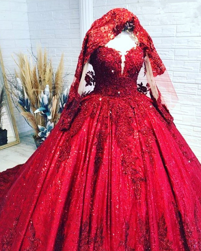 Red wedding dress hot sale long sleeve