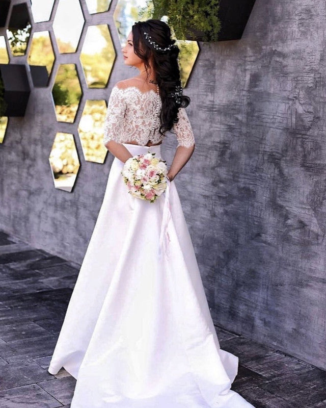 Half lace half satin wedding clearance dress