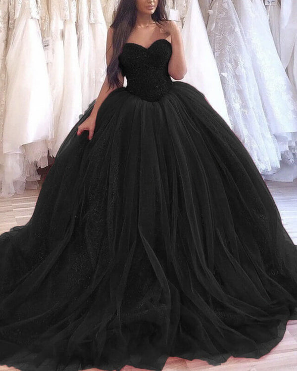 Black Ball Gown Sweetheart Beaded Corset Wedding Dresses – Lisposa